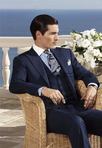 Costumes masculins bleu marine pour le mariage Slim Fit Tuxedos 3 pièces Set Veste Veste Pantal