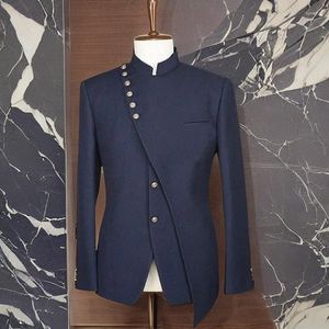 Costumes masculins Navy Blue Slim Fit Marding Tuxedo Suit for Groom Business Prom 2 pièces Veste de mode masculine avec pantalon 2023