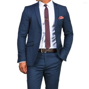 Herenpakken Navy Blue Suit 2 stuks Nieuwste Design Business Jacket Pant Casual Summer for Men Custom Wedding Braid Prom Dress