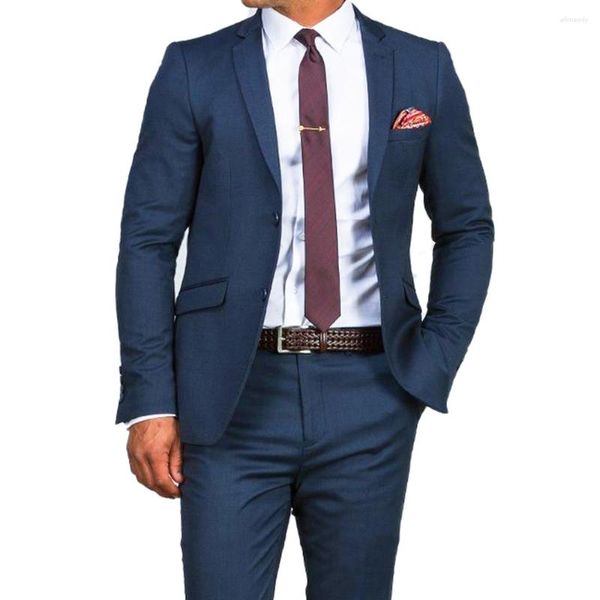 Trajes para hombres marino azul traje 2 piezas Último diseño chaqueta de negocios pantalón verano casual para hombres vestidos de baile de boda personalizados