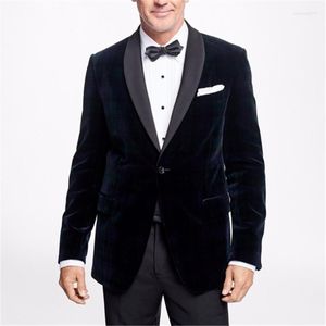 Trajes de hombre azul marino terciopelo gris chal solapa hombres para boda 2 uds (chaqueta pantalones corbata) Terno Masculino novio muesca Blazer pantalones