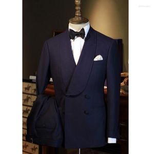 Herenpakken Navy Blue Wedding Brader Tuxedo voor prom -podium met Double Breasted Slim Fit Men Two Pally Jacket broek Mannelijke kleding