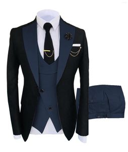 Herenpakken Navy Men voor bruiloft luxe bruidegom Tuxedos kostuum Homme Terno Masculino Custom Made Three Pieces (Blazer Vest Pants)