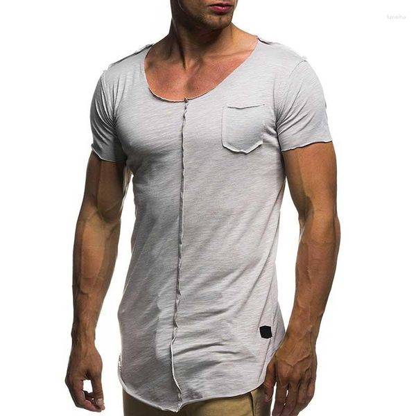 Trajes de hombre NO.2 A1237, camiseta de retales de moda, camiseta de manga corta sólida, camisetas informales de primavera y verano con cuello redondo, camisetas ajustadas, camisetas