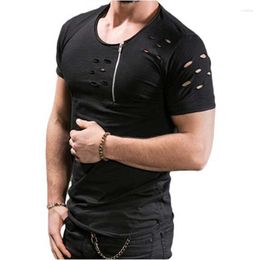 Costumes pour hommes NO.2 A2107 T-Shirt Slim Fit Muscle haut à col rond T-Shirt mode été trou décontracté à manches courtes T-Shirt hommes vêtements MY069