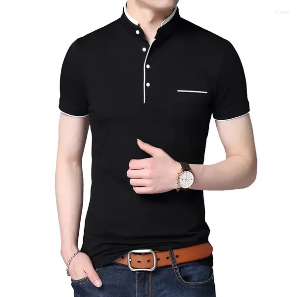 Trajes para hombres NO.2 A2194 Camiseta de manga corta de verano Cuello alto Sólido Slim Hombres Tops de algodón Camisetas Tallas grandes 5XL