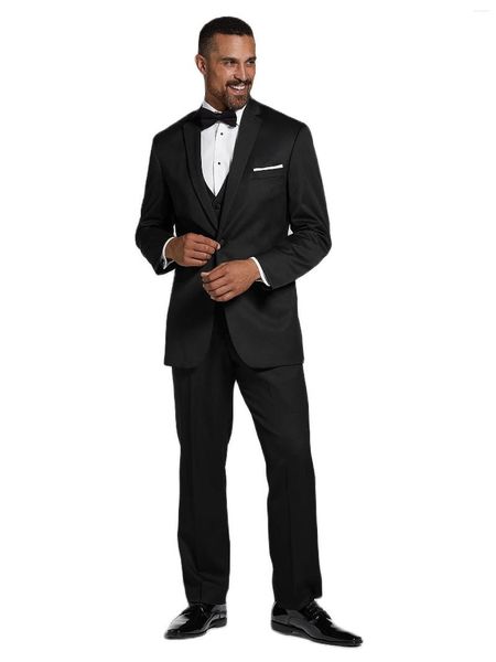 Trajes de hombre con solapa de muesca, traje de hombre de moda hecho a medida negro para hombre, chaqueta de boda para novio guapo, ropa para cita, 3 uds. Flaco