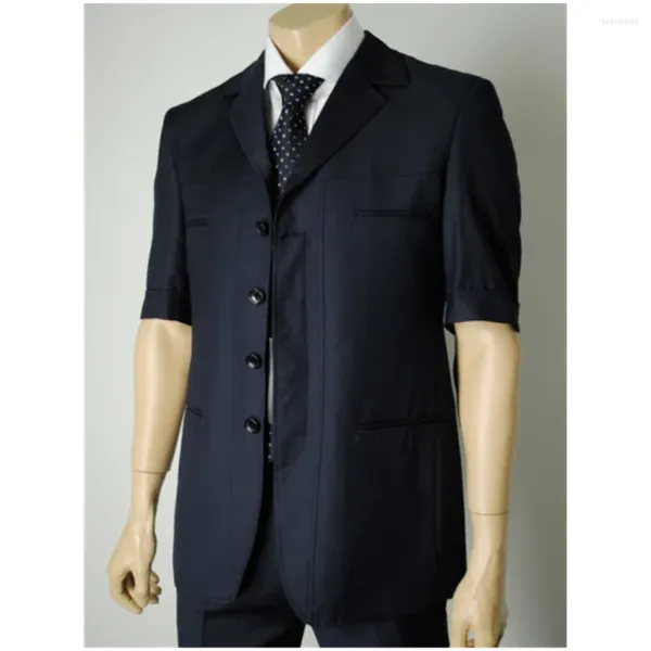 Costumes pour hommes revers cranté hommes noir sur mesure mode à manches courtes Costume masculin beau marié mariage Blazer 2 pièces maigre