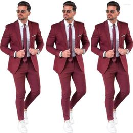 Herenpakken ingerichte revers aangepaste bordeauxe mannen pak blazers voor feest prom elegante 2 stuks jasbroek bruidegom bruiloft heren smoking