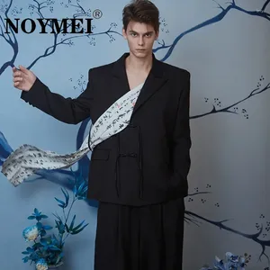 Costumes masculins noymei nœud bouton décontracté blazer blazer revers chinois décoration ruban à la mode noire entièrement-match wa4283