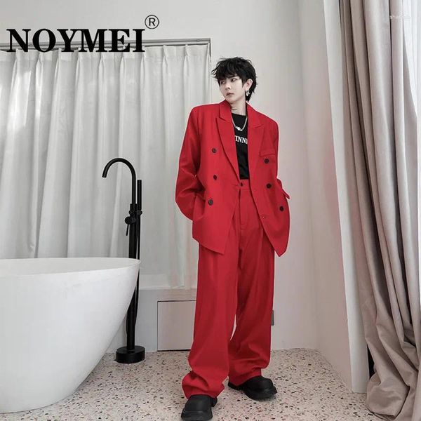 Costumes pour hommes Noymei lâche rouge deux pièces costume hommes automne mode pantalon droit décontracté simple boutonnage blazer vintage coréen mâle ensemble WA2479