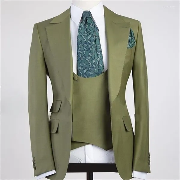 Costumes pour hommes Costume vert olive 3 pièces pour mariage 1 bouton Slim Fit Tuxedo Casual Business Blazer Pantalon Gilet Robe
