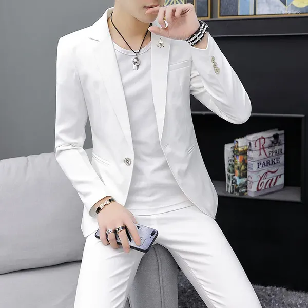 Trajes de hombre de un botón, 2 piezas, traje blanco ajustado para hombre, traje Formal personalizado para novio, boda, esmoquin, graduación con pantalones