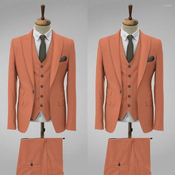 Trajes de hombre Naranja Llegada A Medida 3 Piezas Un Botón Blazer Chaleco Pantalones Ropa de Trabajo de Negocios Formal Causal Diario Fiesta A Medida