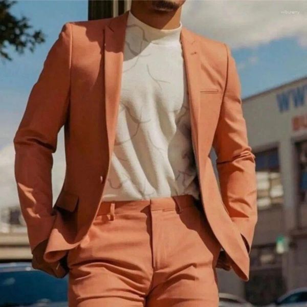 Costumes masculins orange décontracté slim fit 2 pièces de mariée de marié smoedo blazer ensembles veste pantalon terno masculino personnalisé