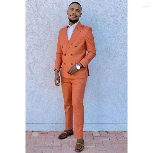 Costumes pour hommes Orange Double boutonnage revers à pointe mode Blazer ample ensemble complet 2 pièces veste pantalon luxe homme vêtements