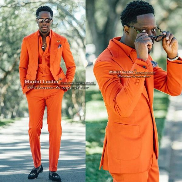 Costumes pour hommes Orange formel affaires hommes coupe ajustée simple boutonnage smoking blazer pantalon 2 pièces mariage smoking dîner fête mariage