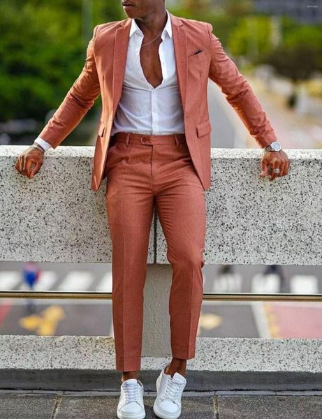 Trajes De Hombre naranja Formal hombres para boda graduación muesca solapa Blazer hecho a medida moda esmoquin chaqueta De dos piezas pantalones Trajes De Hombre