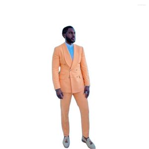 Herenpakken oranje volledige heren 2 stuks sjaal raapje dubbele borsten slanke fit blazer bruiloft bruidegom prom terno masculino man kleding