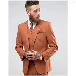 Costumes masculins orange hommes plate régulière leght simple poitrine élégante pantalon de veste 3 pièces
