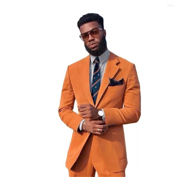 Costumes pour hommes Orange Hommes Cranté Revers Un Bouton Africain Blazer Ensembles Tuxedos Costume Halloween Costumes Pour Vêtements 2 Pièces Manteau Pantalon