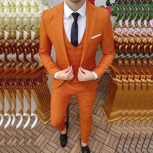 Herenkostuums Oranje Heren Notched Revers Single Breasted Plat Formeel Party Slim Fit 3-delig Jasje Broek Vest Elegante Blazer 2023
