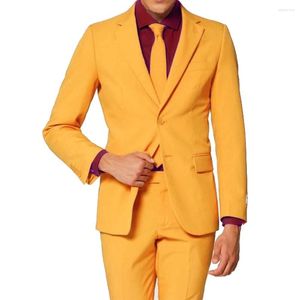 Costumes pour hommes Orange Notch Revers Deux Boutons Hommes Costum Fait Mariage Slim Fit Blazer 2 pcs Veste Pantalon Marié Tuxedo Terno Masculino Bal