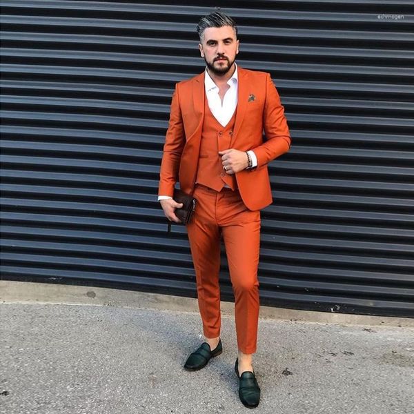 Costumes pour hommes Orange Slim Fit Prom Set One Button Wedding Bridesman Tailcoat Business Leisure Three Piece Suit (Veste Pantalon Gilet)