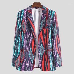 Trajes de hombre PARKLEES Vintage African Slim Fit Impreso Blazer Jacket Men Brand One Button Suit Blazers Chaquetas Party Stage Banquet Prom Coat