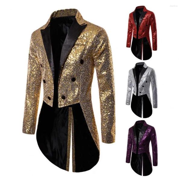 Costumes masculins Patch Pocket Nightclub Coat Sparkling Sequin for Men Stand Collar Prom Suit avec des chanteurs paillettes