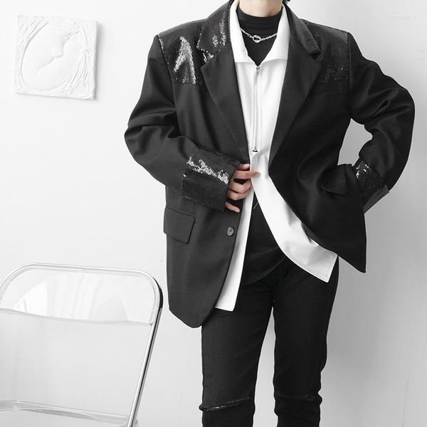 Trajes de hombre Patchwork diseño Streetwear Blazers hombres moda suelta todo-fósforo Simple coreano lentejuelas traje-tops hombre Retro diario Ins
