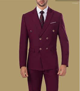 Les combinaisons masculines ont culminé llapel deux boutons bungundy masculin mode Blazer Terno Slim Fit Maculino sur mesure (veste pantalon Tie Handkerchiefs)