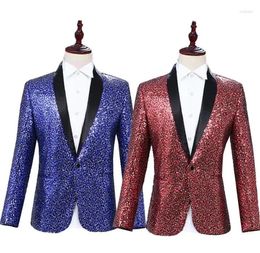 Costumes pour hommes vêtements de personnalité conçoit des costumes de scène terno pour chanteurs paillettes de veste blazer dance star de style star robe bleu rouge