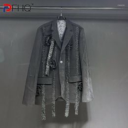 Trajes para hombres PFHQ Flor de alta calidad Decorar Traje Abrigo Diseñador Masculino Streetwear Moda Lentejuelas Delicadeza Creatividad Blazer Ins Otoño 21F1182