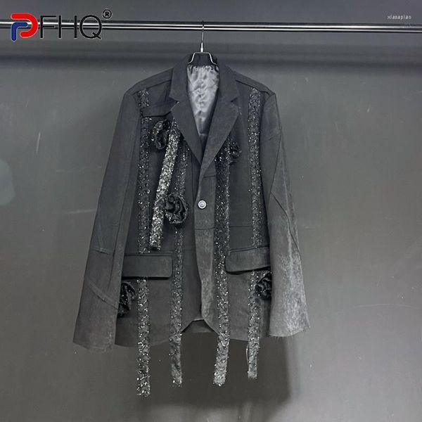 Costumes pour hommes PFHQ Haute Qualité Fleur Décorer Costume Manteau Mâle Designer Streetwear Tendance Paillettes Délicatesse Créativité Blazer Ins Automne 21F1182