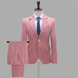 Costumes pour hommes rose 2 pièces avec pantalon hommes élégant marque un bouton Slim Fit robe hommes mariage marié dîner smoking Traje Hombre