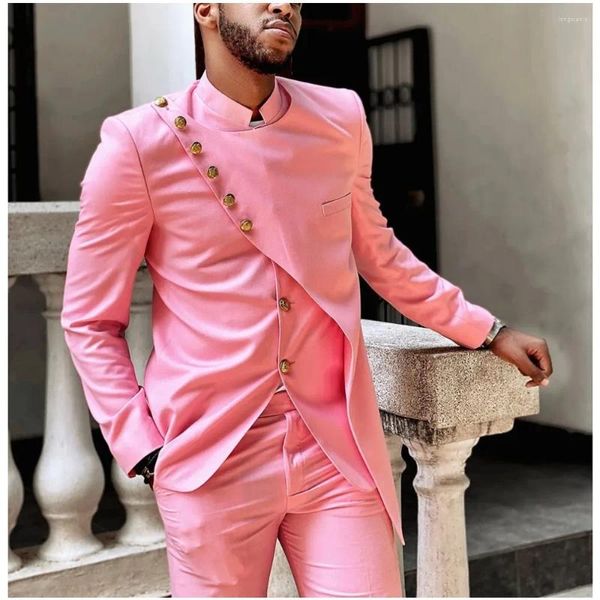 Costumes pour hommes Costume de blazer rose Ensemble complet pour hommes Coupe régulière 2 pièces Trajes Elegante Para Hombre Mariage Robe de marié Costume Veste Pantalon