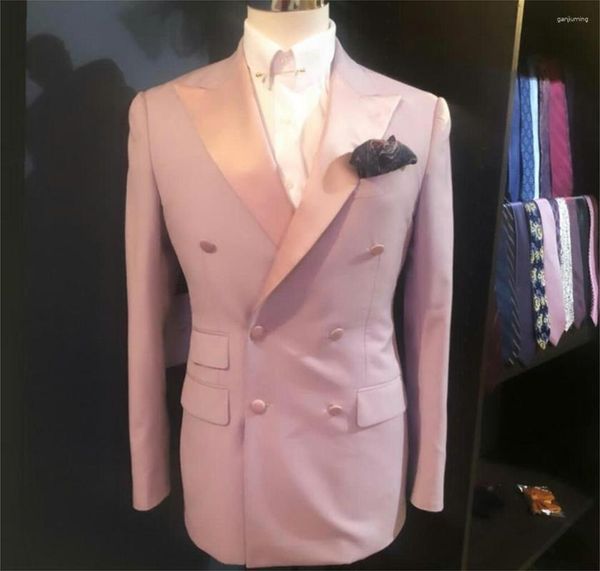 Trajes de hombre de color rosa con doble botonadura, 2 piezas, traje de pantalón delgado para novio, chaqueta Blazer a medida para boda y negocios (pantalones de chaqueta)