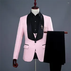 Herenpakken Roze Mannen Ontwerpen Masculino Homme Podiumkostuums Voor Zangers Jacquard Blazer Dans Kleding Jas Ster Stijl Jurk