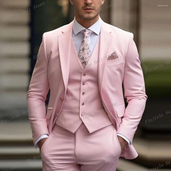 Costumes masculins Pink Men Business Formal Prom Casual Casual Groom Groomsman Tuxedos Wedding Party Male Mâle Set Blazer Vest Pantalon