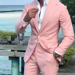 Costumes pour hommes roses combinaisons à deux pièces (pantalon de veste) à poitrine simple ajusté de mode élégante de haute qualité vêtements formels masculins
