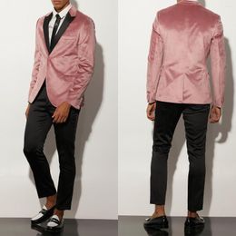 Herrenanzüge, rosa Samt, für Herren, 2-teilig, Blazer, schwarze Hose, Revers mit einem Knopf, modern, für Hochzeit, Bräutigam, formelle Arbeit, Party, kausal, maßgeschneidert