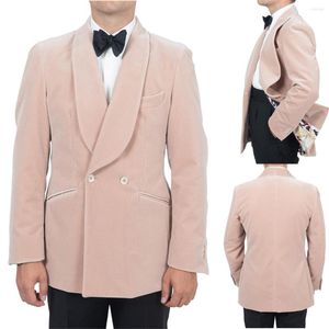 Costumes pour hommes Pink Velvet Men 'S Suit 2 Pièces Blazer Pantalon Noir Un Bouton Sheer Lapel Slim Tuxedo Mode Business Moderne Mariage Groom