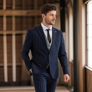 Herenpakken Pinstripe Formele mannen voor bedrijven 3 PCS Slim Fit bruidegom bruiloft Tuxedo terno Male mode blazer (jasbroekvest) 2024