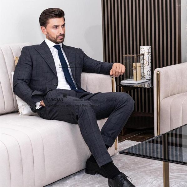 Trajes de hombre a cuadros para hombre, esmoquin de fiesta con solapa en pico, abrigo ancho, pantalones, chaleco, conjunto de ropa, Blazer Para fumar, Trajes Elegantes Para Hombres