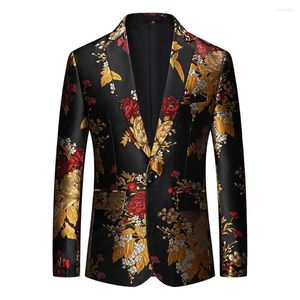 Herenpakken plus maat 6xl-m luxe gouden bloemenprint blazer 2023 Men Jacquard Slim Fit Suit jas Wedding Club Party Kleding