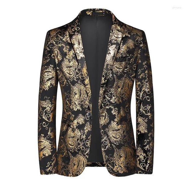 Costumes pour hommes grande taille 6XL-M printemps luxe hommes rétro or imprimé Blazers mince mariage discothèque robe de soirée vêtements costume veste