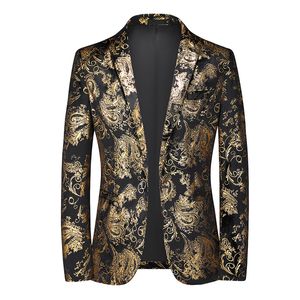Herenpakken plus maat 6xl-m lente retro gouden print blazers slanke bruiloft nachtclub feestjurk mannen kleding suit jas 230130