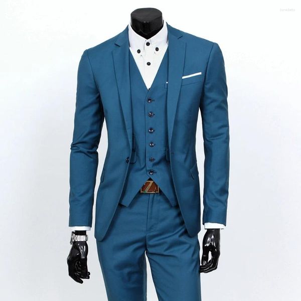 Trajes para hombres Tallas grandes 6XL-S (chaqueta pantalones chaleco) Hombres de alta calidad Slim Fit Color sólido Traje de vestir formal Conjunto de esmoquin de boda de negocios
