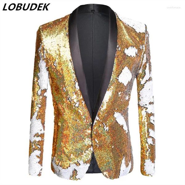 Costumes pour hommes grande taille col châle double couleur paillettes blazers bar soirée scène brillant or costume vestes hôte performance porter